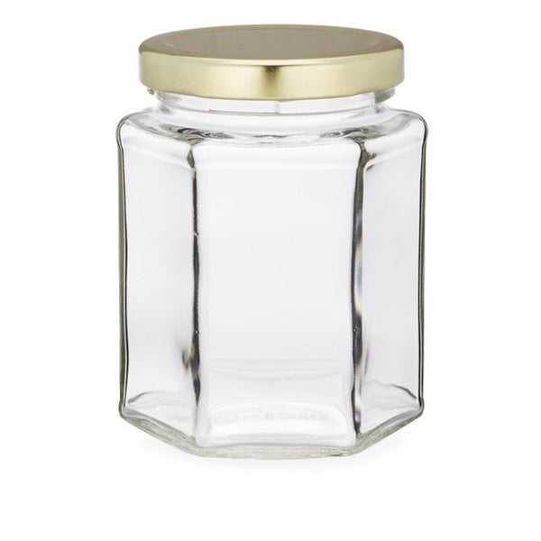 BZ5H-Hex Glass Honey Jar w/lid (9oz)
